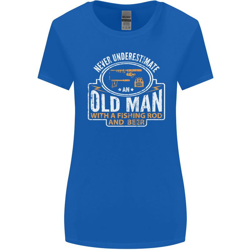 An Old Man With a Fishing Rod & Beer Funny Womens Wider Cut T-Shirt Royal Blue