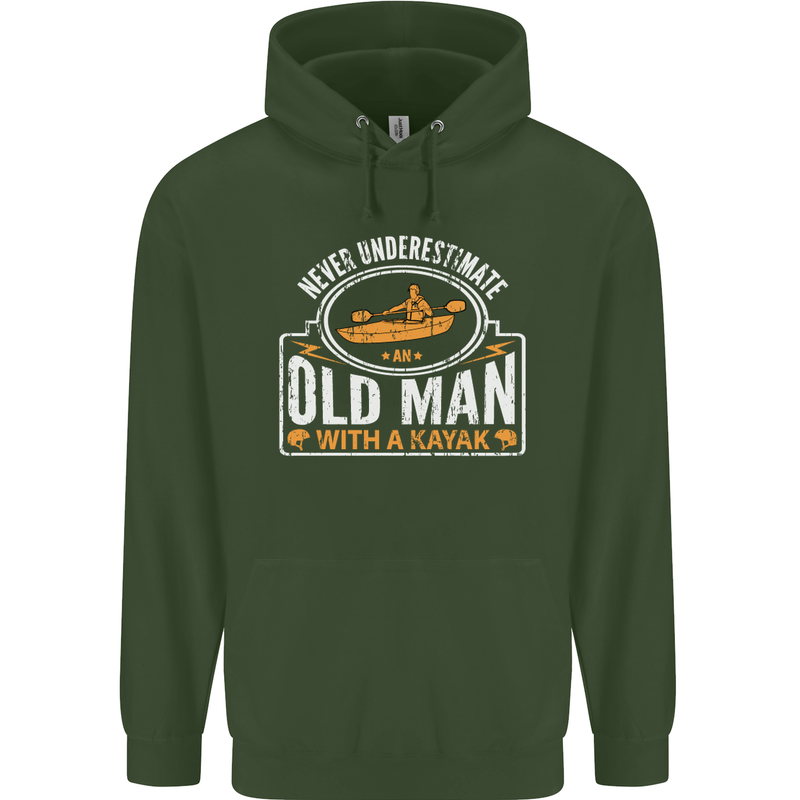 An Old Man With a Kayak Kayaking Funny Mens 80% Cotton Hoodie Forest Green