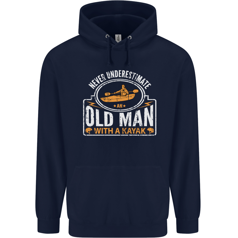 An Old Man With a Kayak Kayaking Funny Mens 80% Cotton Hoodie Navy Blue