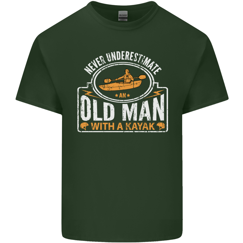 An Old Man With a Kayak Kayaking Funny Mens Cotton T-Shirt Tee Top Forest Green