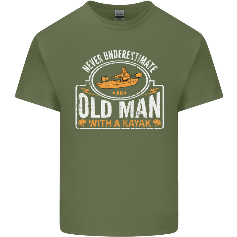 An Old Man With a Kayak Kayaking Funny Mens Cotton T-Shirt Tee Top Military Green