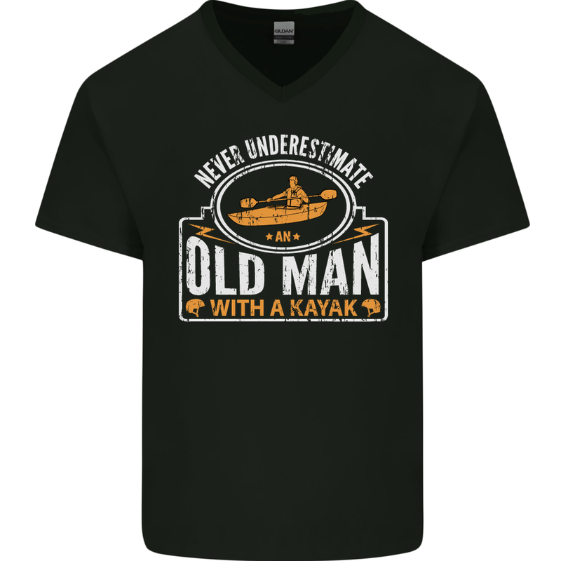 An Old Man With a Kayak Kayaking Funny Mens V-Neck Cotton T-Shirt Black