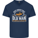 An Old Man With a Kayak Kayaking Funny Mens V-Neck Cotton T-Shirt Navy Blue