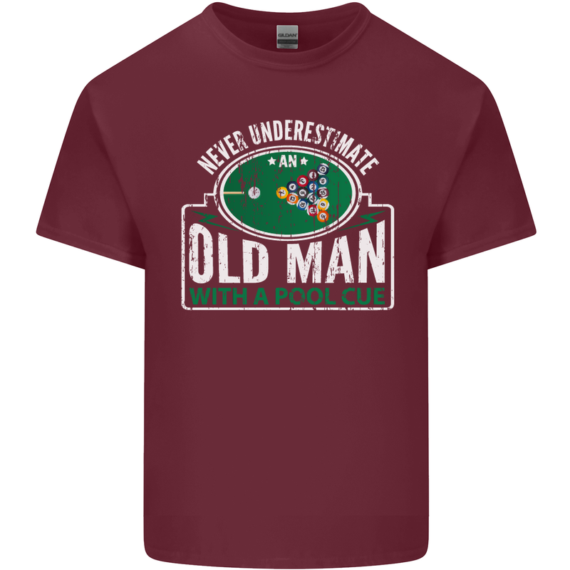 An Old Man With a Pool Cue Player Funny Mens Cotton T-Shirt Tee Top Maroon