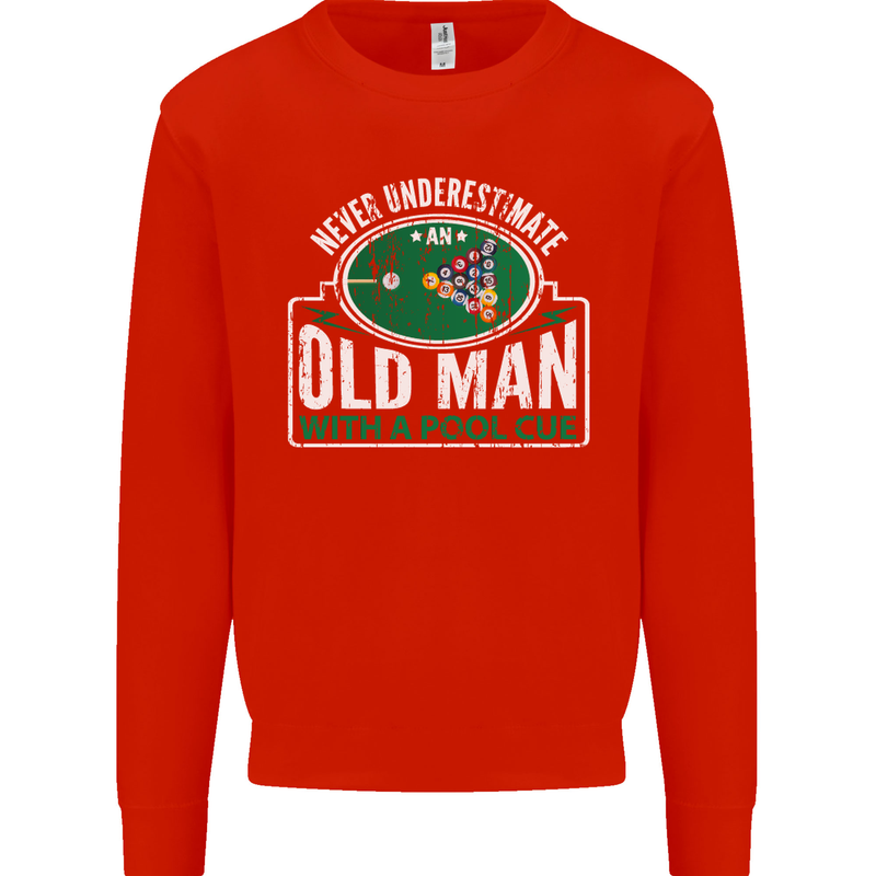 An Old Man With a Pool Cue Player Funny Mens Sweatshirt Jumper Bright Red