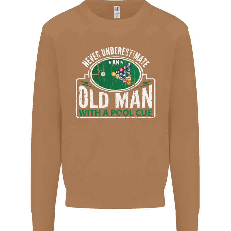 An Old Man With a Pool Cue Player Funny Mens Sweatshirt Jumper Caramel Latte