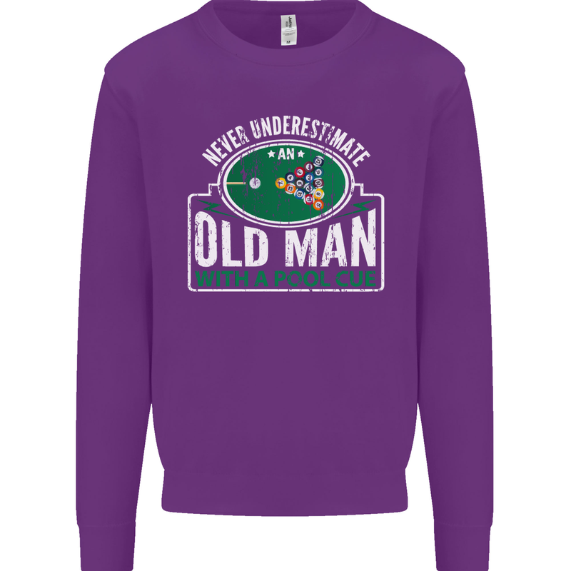 An Old Man With a Pool Cue Player Funny Mens Sweatshirt Jumper Purple