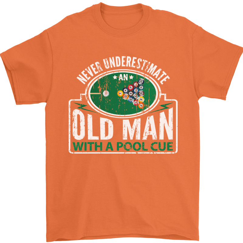 An Old Man With a Pool Cue Player Funny Mens T-Shirt Cotton Gildan Orange