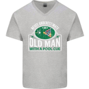 An Old Man With a Pool Cue Player Funny Mens V-Neck Cotton T-Shirt Sports Grey