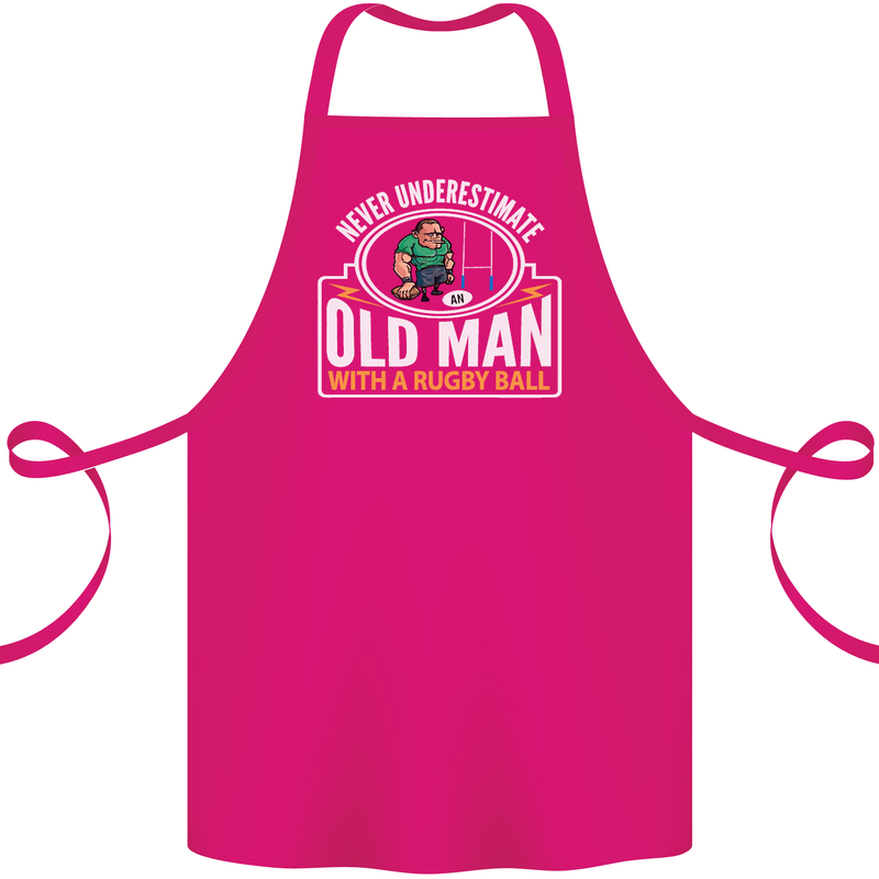 An Old Man With a Rugby Ball Player Funny Cotton Apron 100% Organic Pink