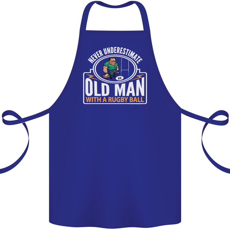 An Old Man With a Rugby Ball Player Funny Cotton Apron 100% Organic Royal Blue