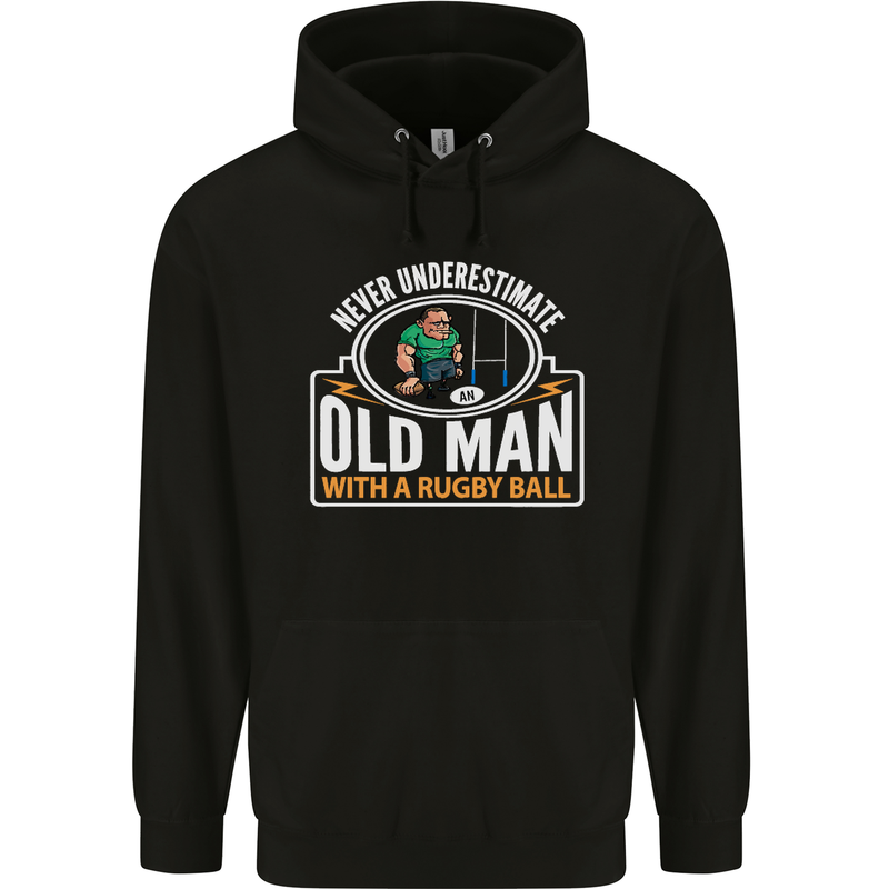 An Old Man With a Rugby Ball Player Funny Mens 80% Cotton Hoodie Black