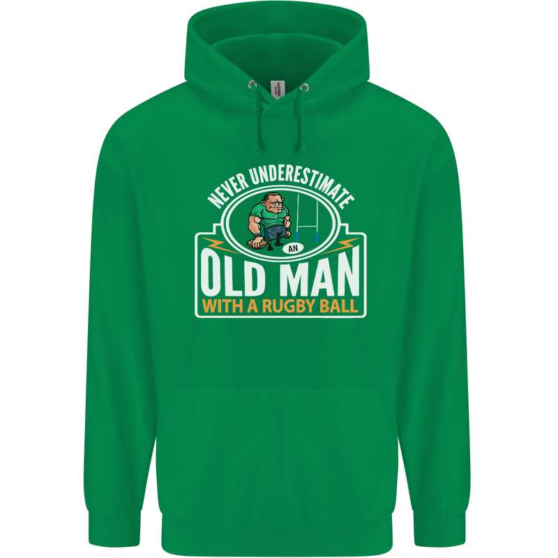 An Old Man With a Rugby Ball Player Funny Mens 80% Cotton Hoodie Irish Green