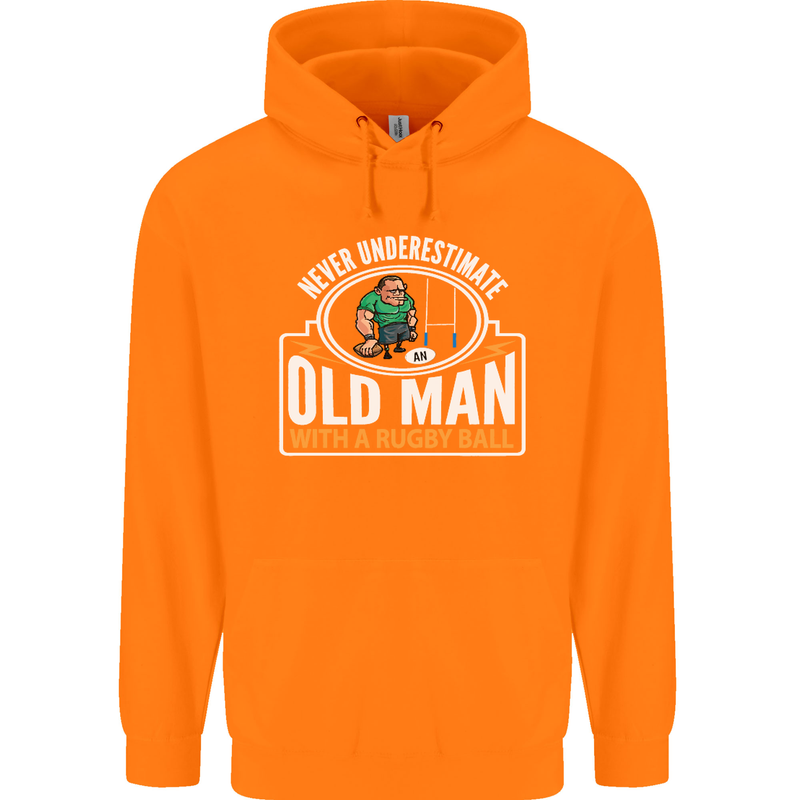 An Old Man With a Rugby Ball Player Funny Mens 80% Cotton Hoodie Orange