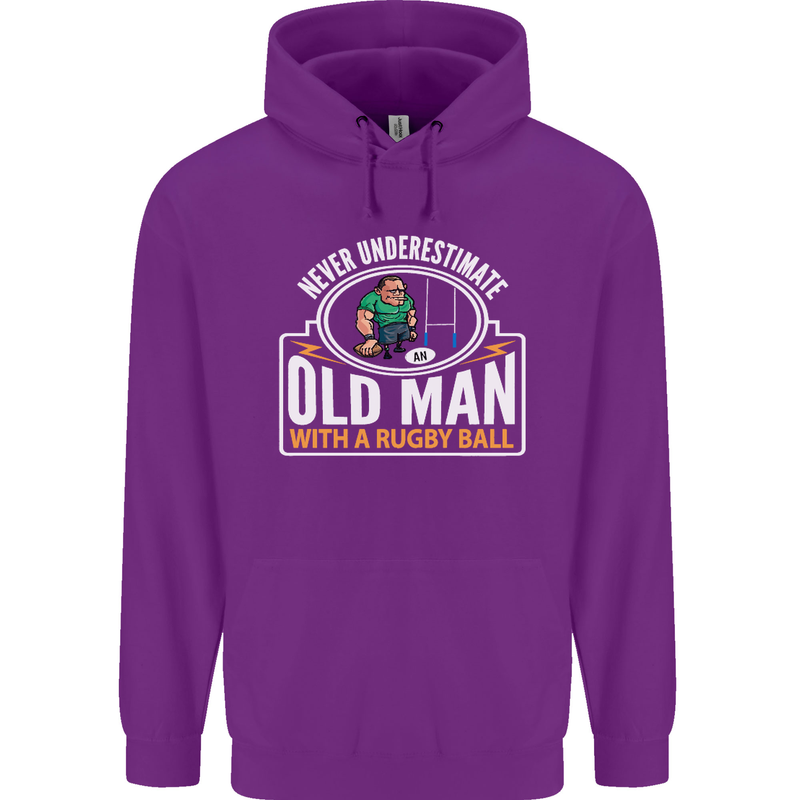 An Old Man With a Rugby Ball Player Funny Mens 80% Cotton Hoodie Purple