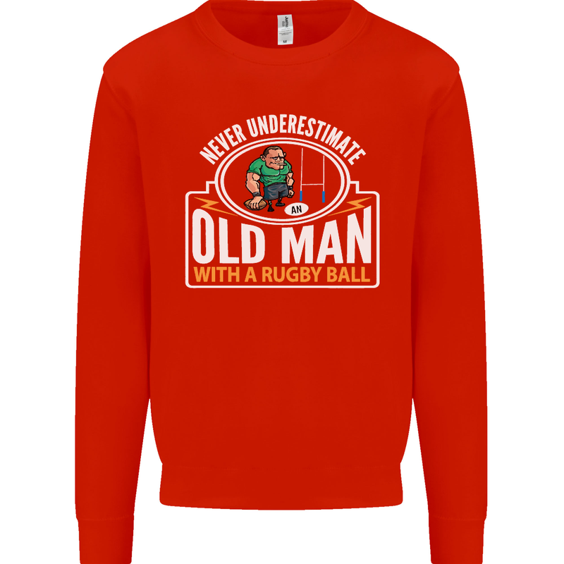 An Old Man With a Rugby Ball Player Funny Mens Sweatshirt Jumper Bright Red