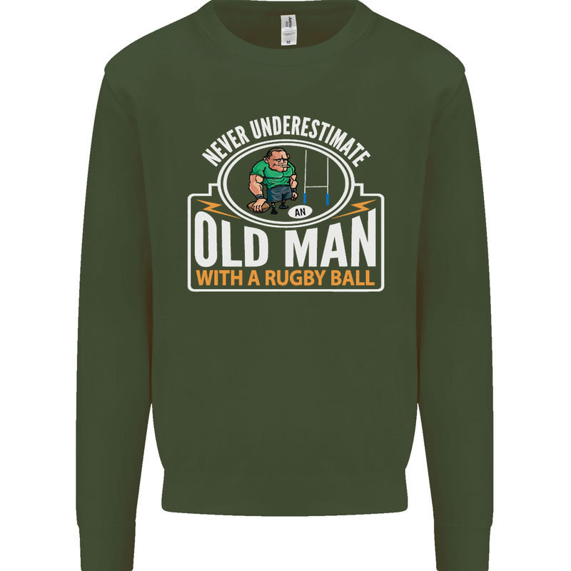 An Old Man With a Rugby Ball Player Funny Mens Sweatshirt Jumper Forest Green
