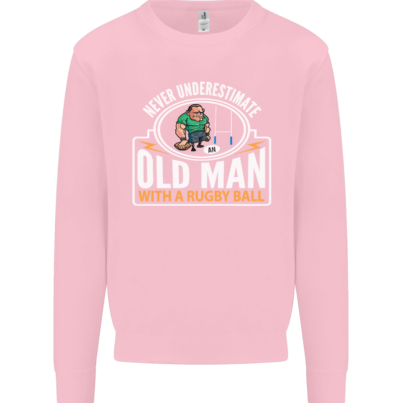 An Old Man With a Rugby Ball Player Funny Mens Sweatshirt Jumper Light Pink