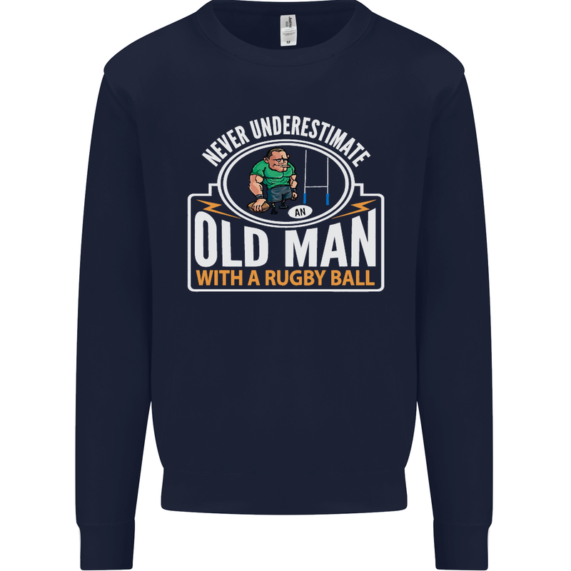 An Old Man With a Rugby Ball Player Funny Mens Sweatshirt Jumper Navy Blue