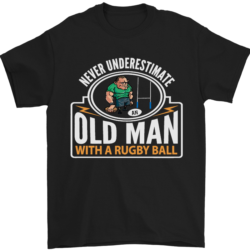 An Old Man With a Rugby Ball Player Funny Mens T-Shirt Cotton Gildan Black