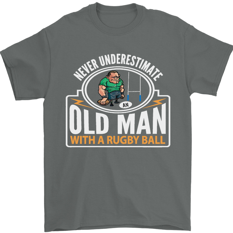 An Old Man With a Rugby Ball Player Funny Mens T-Shirt Cotton Gildan Charcoal