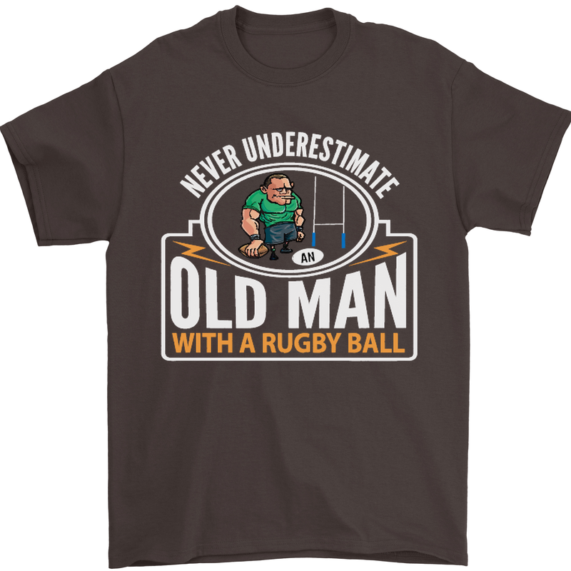 An Old Man With a Rugby Ball Player Funny Mens T-Shirt Cotton Gildan Dark Chocolate