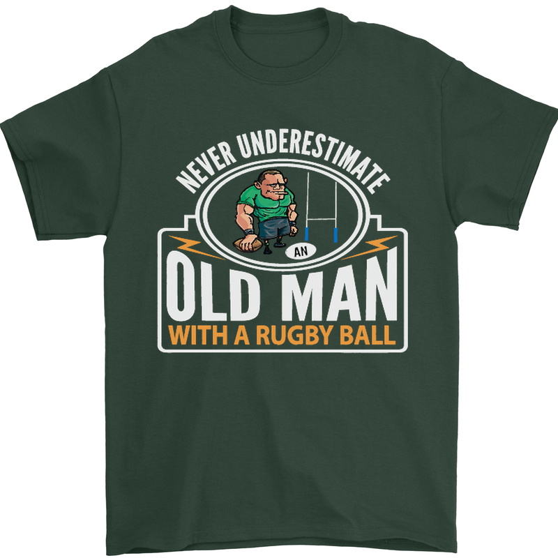 An Old Man With a Rugby Ball Player Funny Mens T-Shirt Cotton Gildan Forest Green