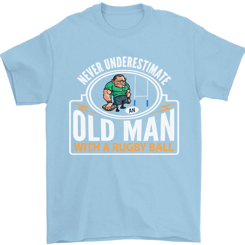 An Old Man With a Rugby Ball Player Funny Mens T-Shirt Cotton Gildan Light Blue