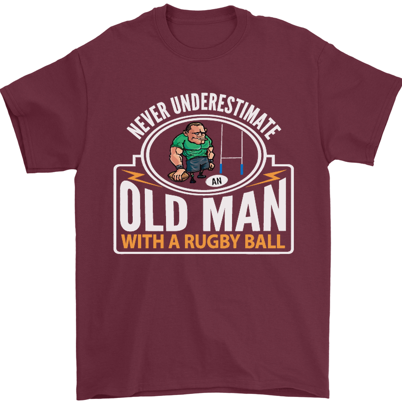 An Old Man With a Rugby Ball Player Funny Mens T-Shirt Cotton Gildan Maroon