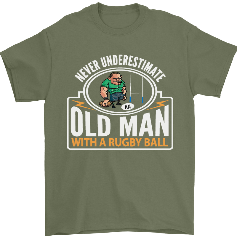 An Old Man With a Rugby Ball Player Funny Mens T-Shirt Cotton Gildan Military Green
