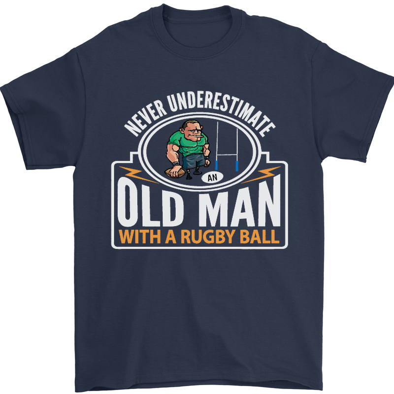 An Old Man With a Rugby Ball Player Funny Mens T-Shirt Cotton Gildan Navy Blue