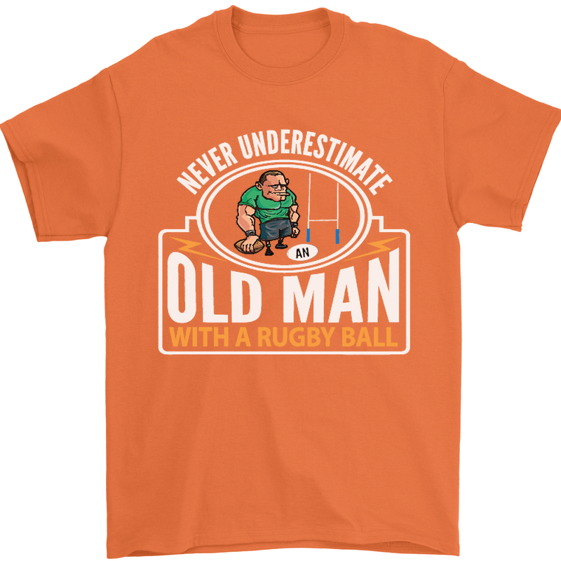 An Old Man With a Rugby Ball Player Funny Mens T-Shirt Cotton Gildan Orange