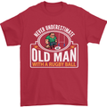An Old Man With a Rugby Ball Player Funny Mens T-Shirt Cotton Gildan Red