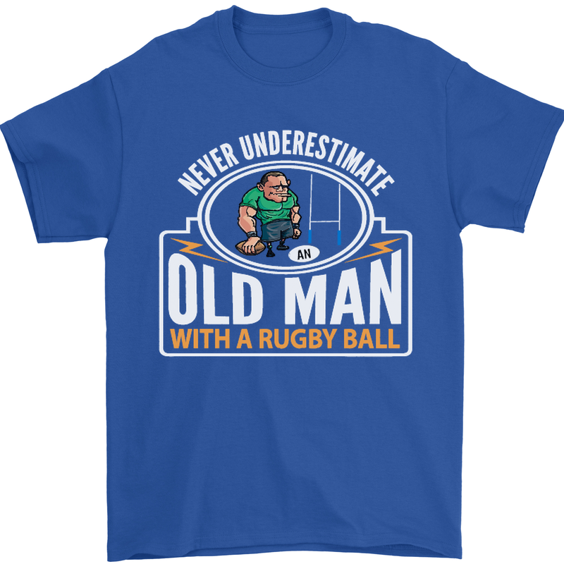An Old Man With a Rugby Ball Player Funny Mens T-Shirt Cotton Gildan Royal Blue