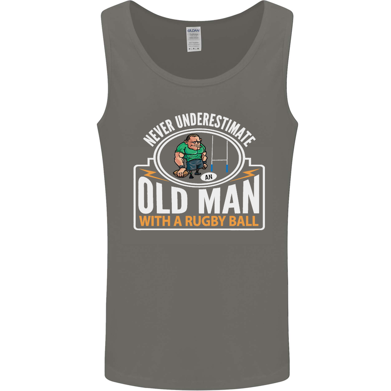 An Old Man With a Rugby Ball Player Funny Mens Vest Tank Top Charcoal