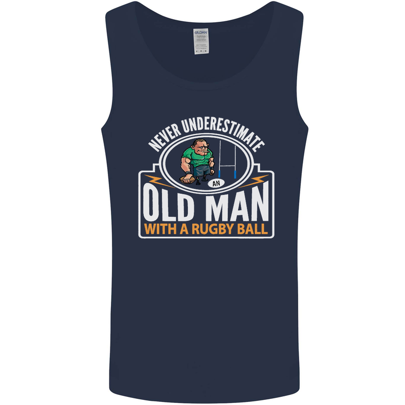 An Old Man With a Rugby Ball Player Funny Mens Vest Tank Top Navy Blue