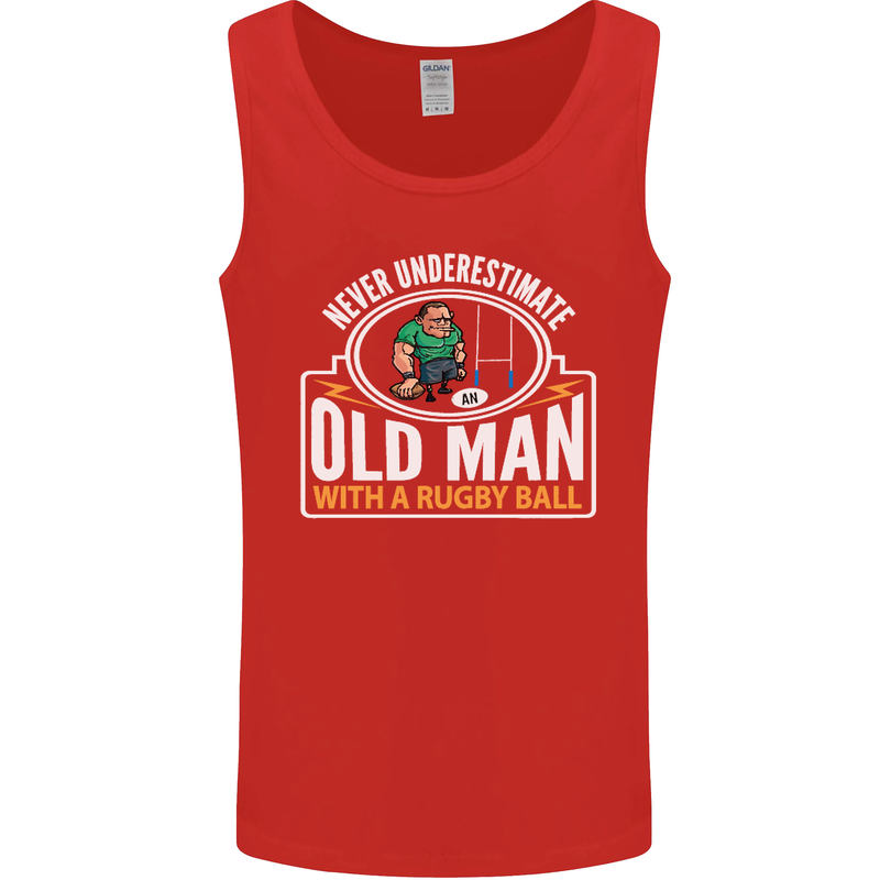 An Old Man With a Rugby Ball Player Funny Mens Vest Tank Top Red