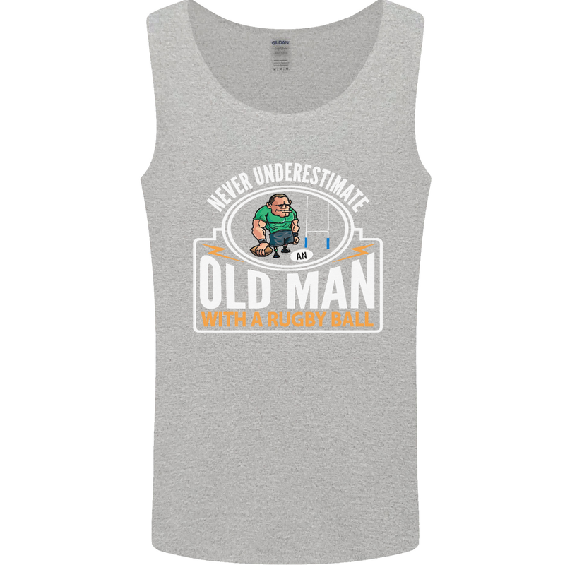 An Old Man With a Rugby Ball Player Funny Mens Vest Tank Top Sports Grey