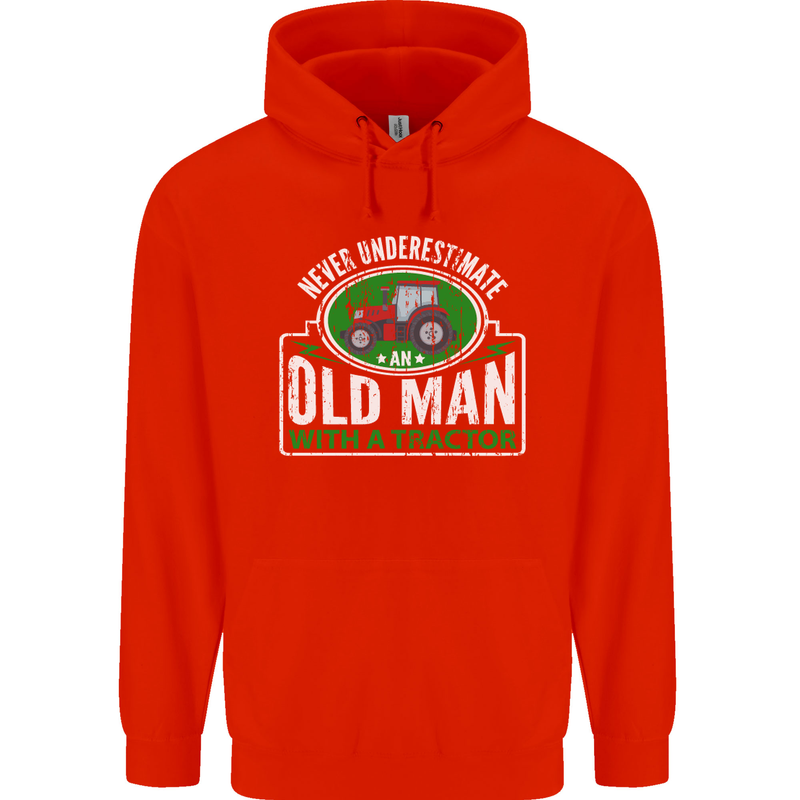 An Old Man With a Tractor Farmer Funny Mens 80% Cotton Hoodie Bright Red
