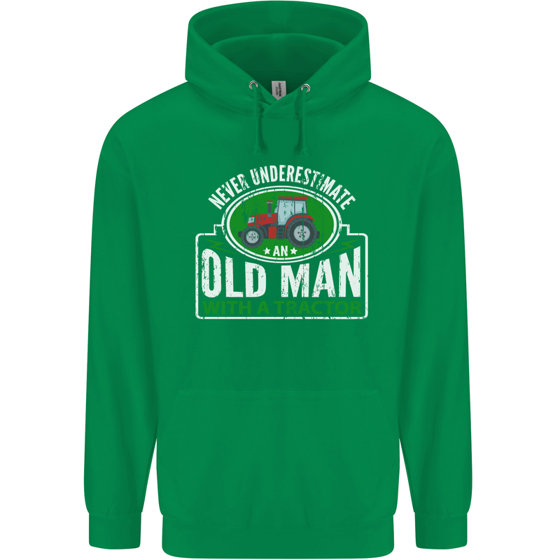 An Old Man With a Tractor Farmer Funny Mens 80% Cotton Hoodie Irish Green