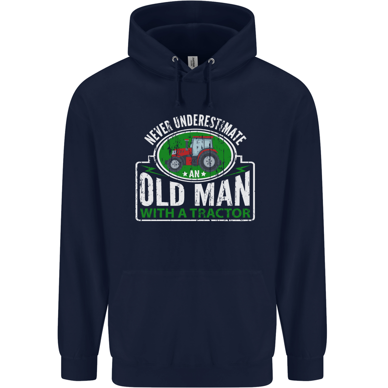 An Old Man With a Tractor Farmer Funny Mens 80% Cotton Hoodie Navy Blue