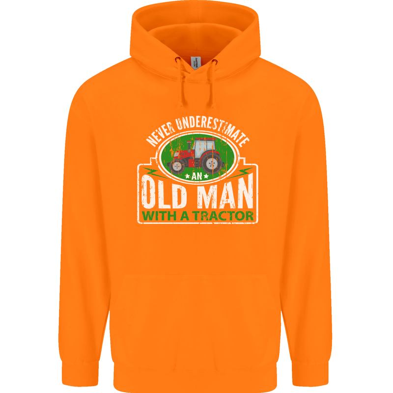 An Old Man With a Tractor Farmer Funny Mens 80% Cotton Hoodie Orange