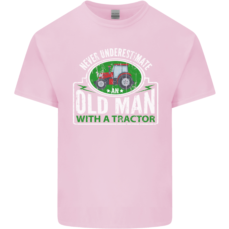 An Old Man With a Tractor Farmer Funny Mens Cotton T-Shirt Tee Top Light Pink