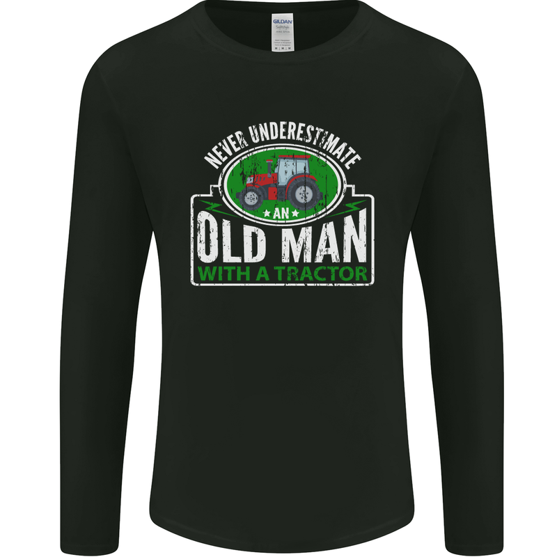 An Old Man With a Tractor Farmer Funny Mens Long Sleeve T-Shirt Black