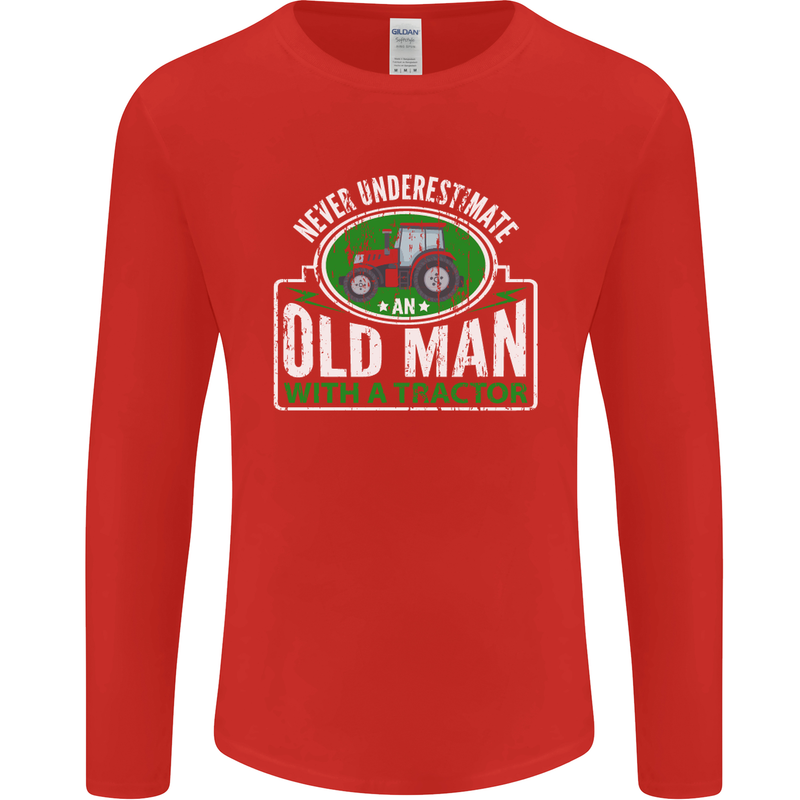 An Old Man With a Tractor Farmer Funny Mens Long Sleeve T-Shirt Red