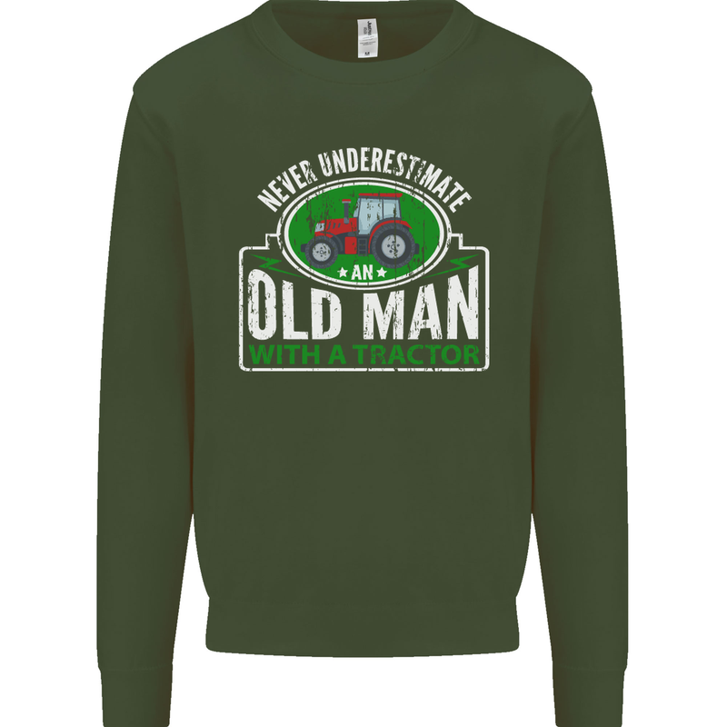 An Old Man With a Tractor Farmer Funny Mens Sweatshirt Jumper Forest Green