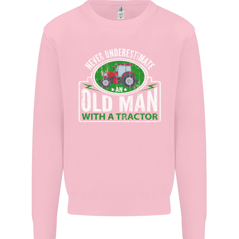 An Old Man With a Tractor Farmer Funny Mens Sweatshirt Jumper Light Pink