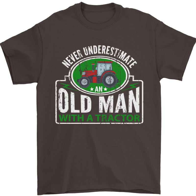 An Old Man With a Tractor Farmer Funny Mens T-Shirt Cotton Gildan Dark Chocolate