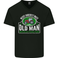 An Old Man With a Tractor Farmer Funny Mens V-Neck Cotton T-Shirt Black