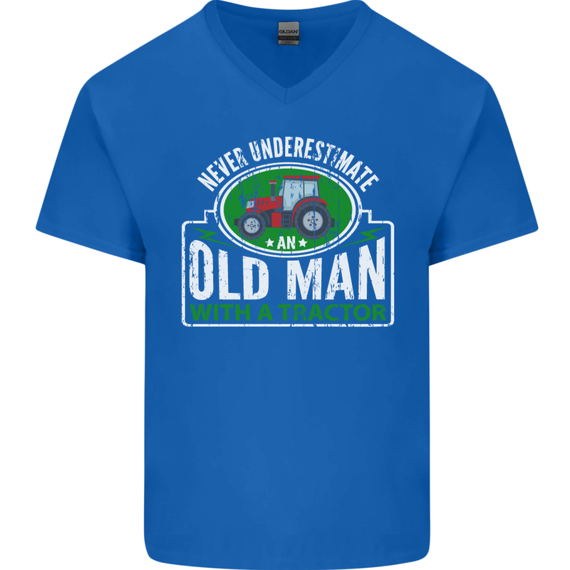 An Old Man With a Tractor Farmer Funny Mens V-Neck Cotton T-Shirt Royal Blue